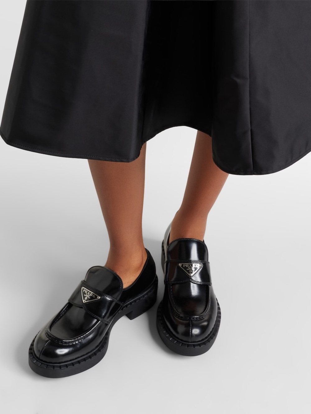 Prada Black Patent Leather Platform Loafers
